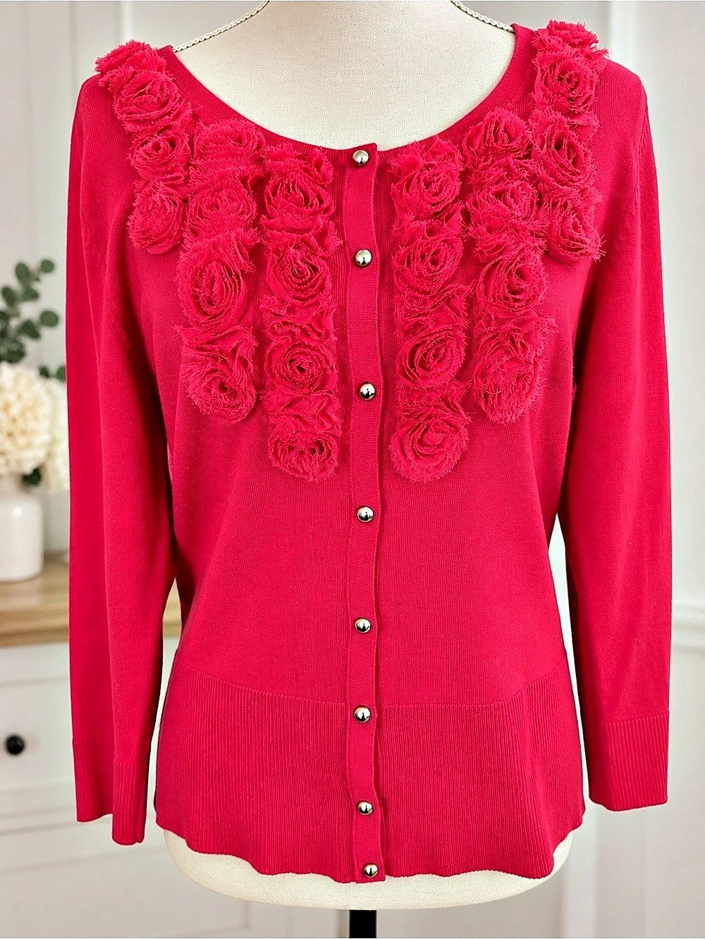 White House Black Market Pink  Trim Cardigan Pink Medium